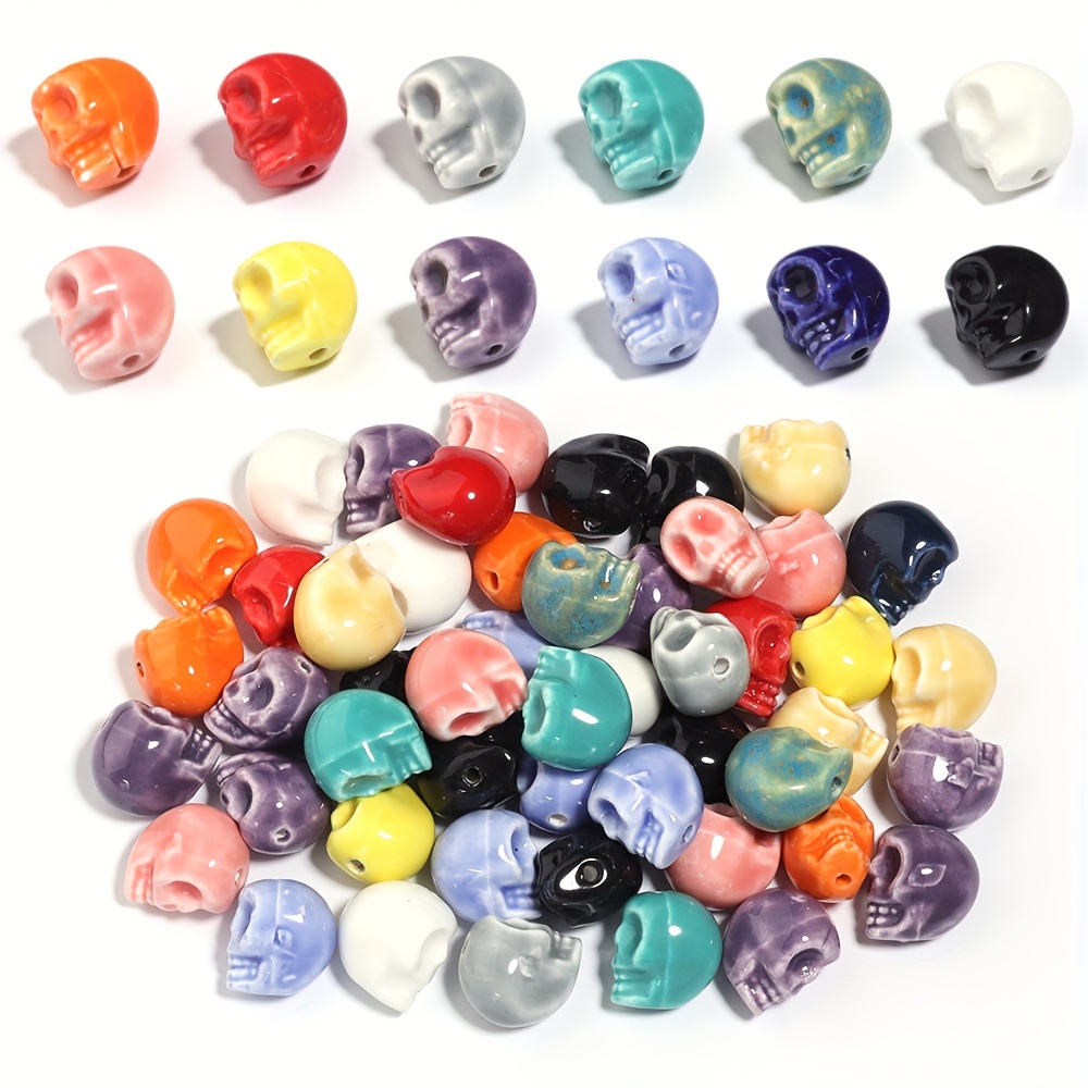 5 Ceramic Skull-Shape Mixed Colour Loose Beads